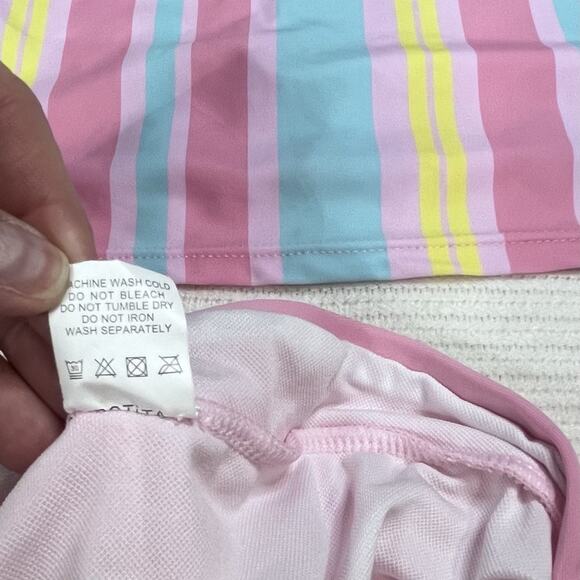 Modlily Women’s Size XL Lace Up Pink Multi Stripe Print Tankini NWOT - Picture 3 of 8